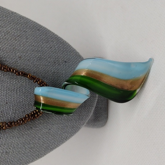 Art Glass Pendant and Beaded Necklace - Picture 2 of 9